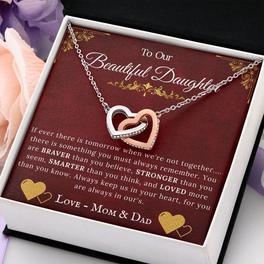 To Our Beautiful Daughter From Mom and Dad - Interlocking Hearts Necklace - ZILORRA