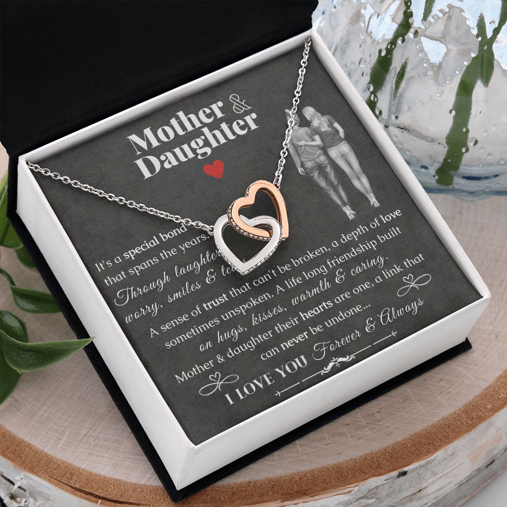 Mother and Daughter Gift - Interlocking Hearts Pendant Necklace With Black Enclosure - ZILORRA
