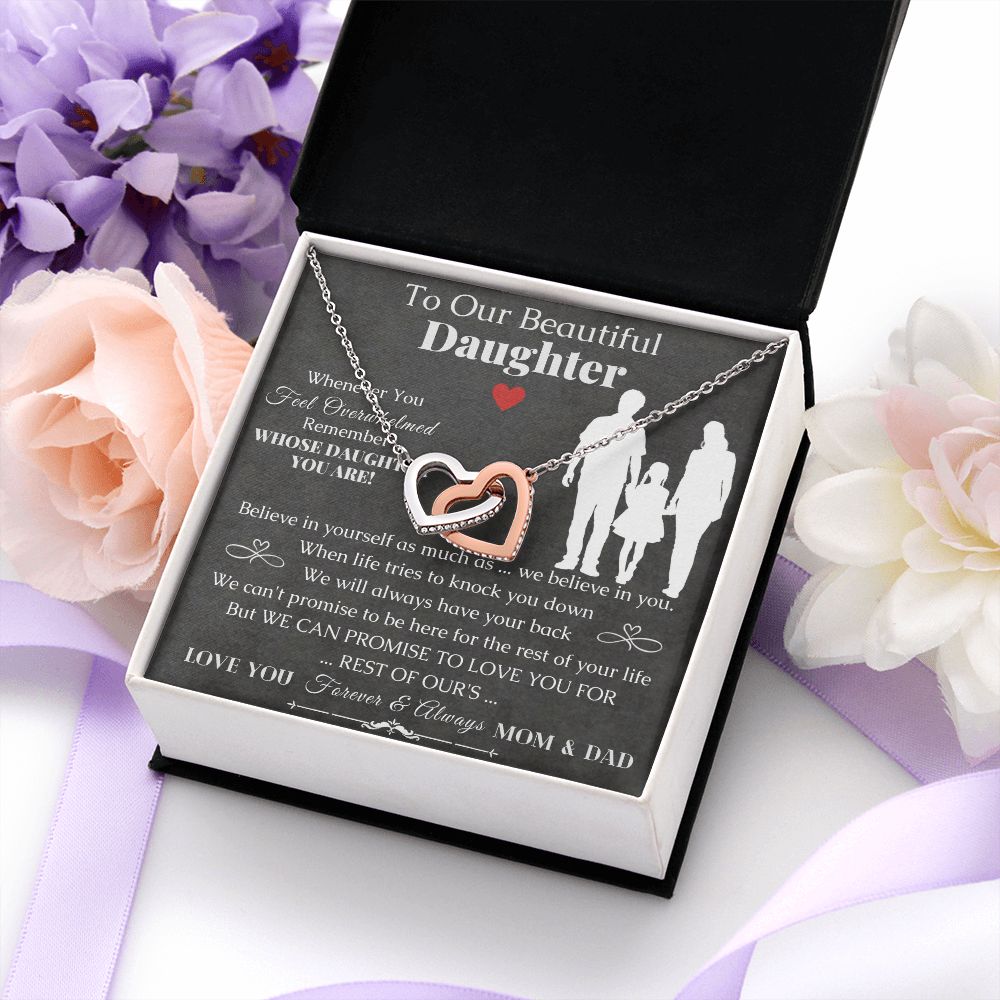 To Our Beautiful Daughter From Mom & Dad - Interlocking Hearts Necklace Mystery Black Enclosure - ZILORRA