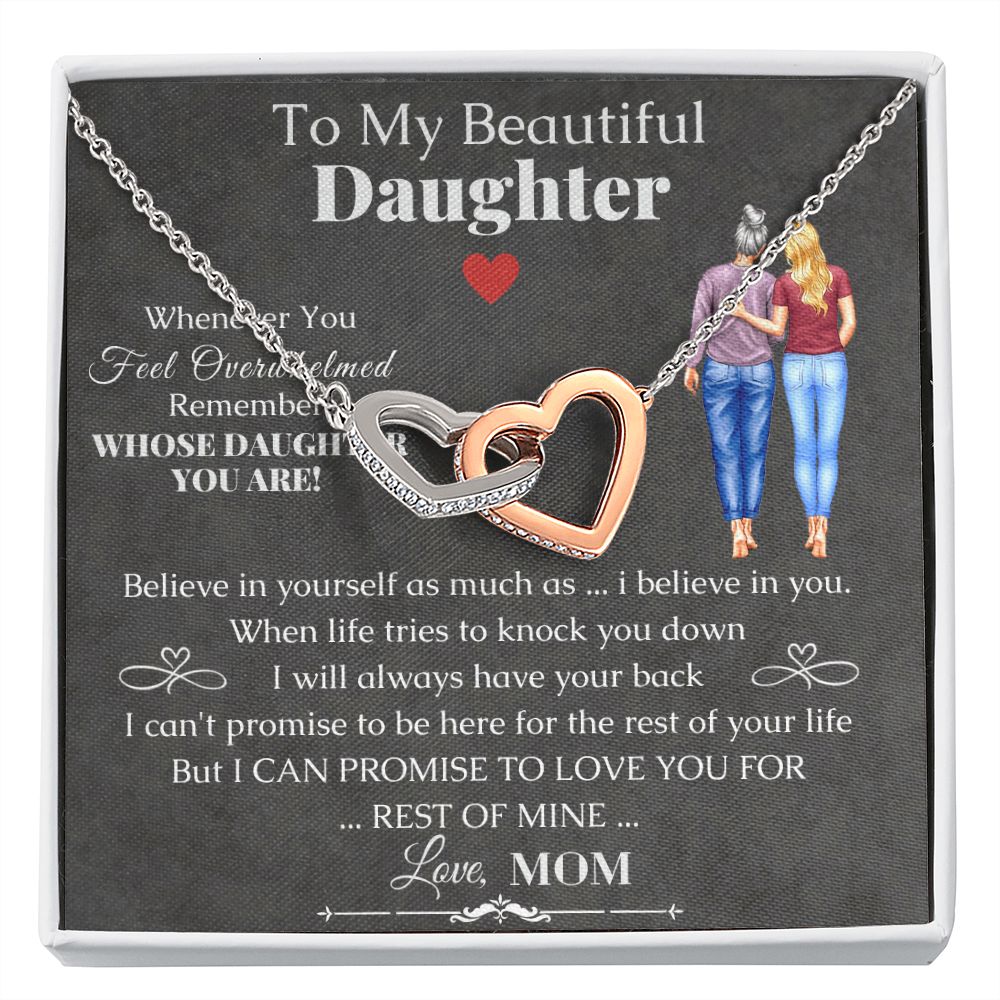 To My Beautiful Daughter From Mom - Interlocking Hearts Necklace Mystery Black Enclosure - ZILORRA