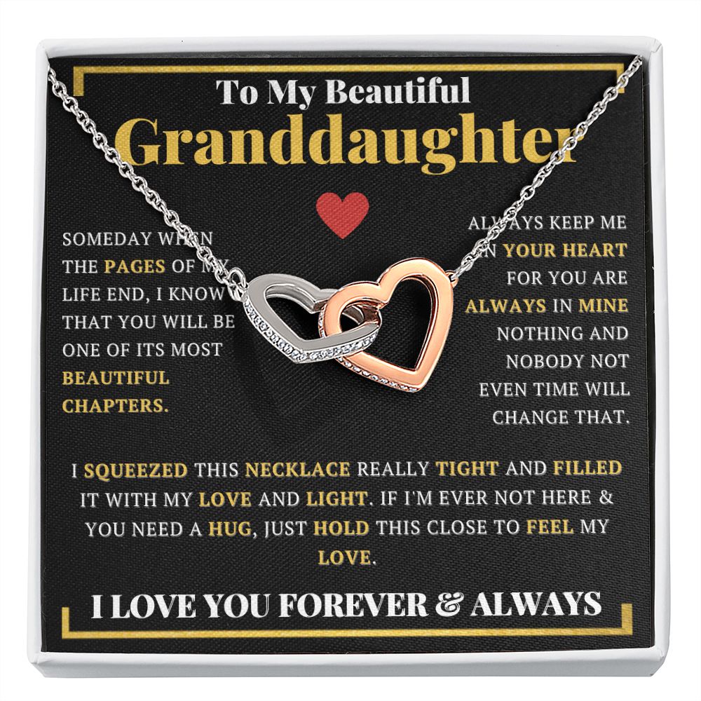 To My Beautiful Granddaughter Interlocking Hearts CZ Pendant Necklace - ZILORRA