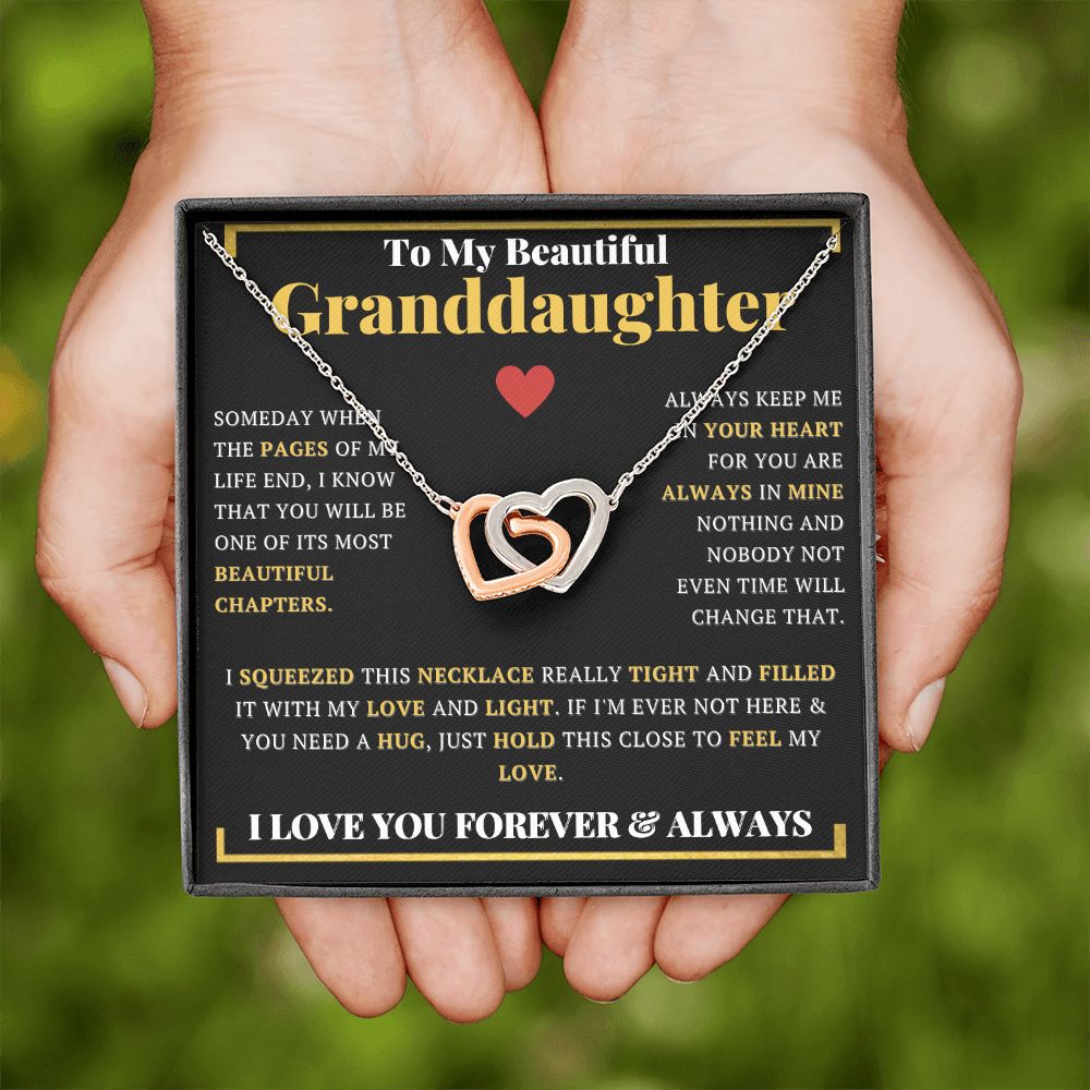 To My Beautiful Granddaughter Interlocking Hearts CZ Pendant Necklace - ZILORRA