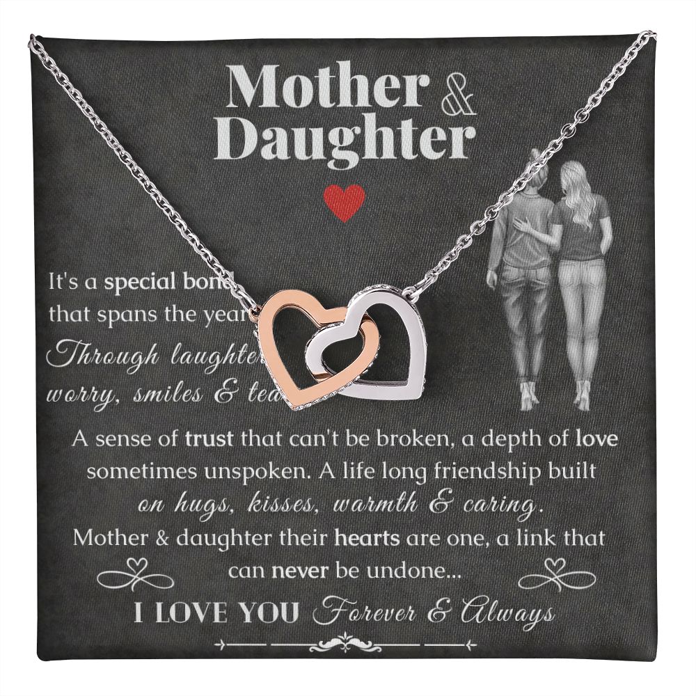 Mother and Daughter Gift - Interlocking Hearts Pendant Necklace With Black Enclosure - ZILORRA