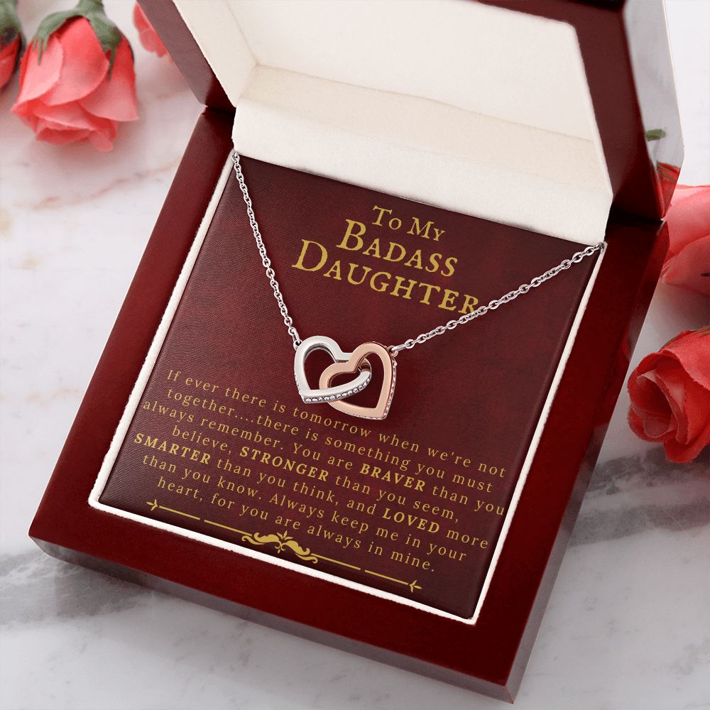 To My Badass Daughter Necklace - Interlocking Hearts 14K White Gold CZ Pendant Necklace - ZILORRA