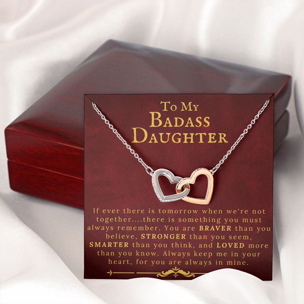To My Badass Daughter Necklace - Interlocking Hearts 14K White Gold CZ Pendant Necklace - ZILORRA