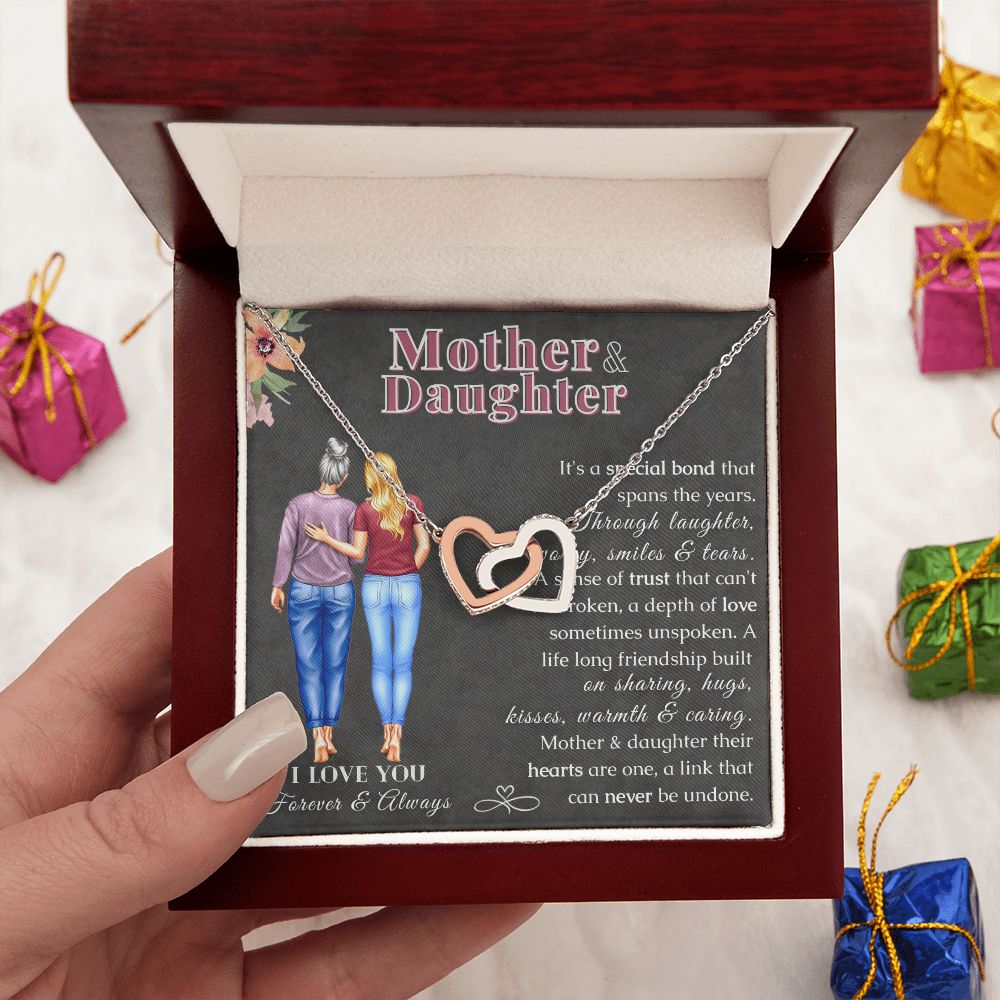 Mother and Daughter Necklace - Interlocking Heart Pendant Necklace - ZILORRA