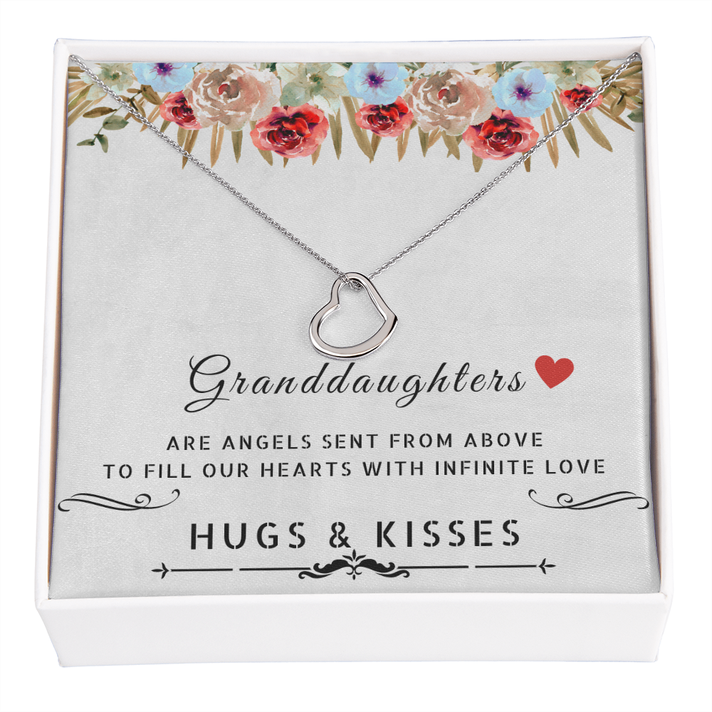 Granddaughters Are Angels - Heart Pendant Necklace 14K White Gold 18K Yellow Gold Sterling Silver WB - ZILORRA