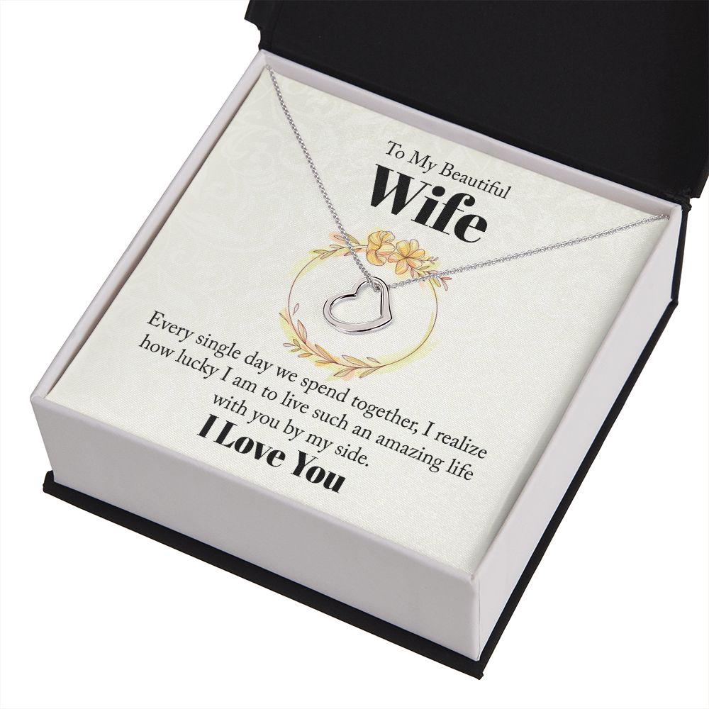 To My Beautiful Wife Lucky By My Side - Heart Pendant Necklace - ZILORRA