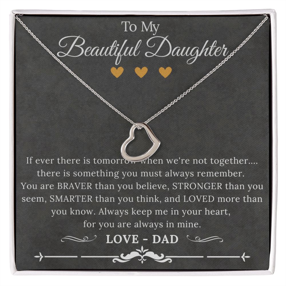 925 Sterling Silver Heart Pendant - To My Beautiful Daughter Necklace From Dad - ZILORRA