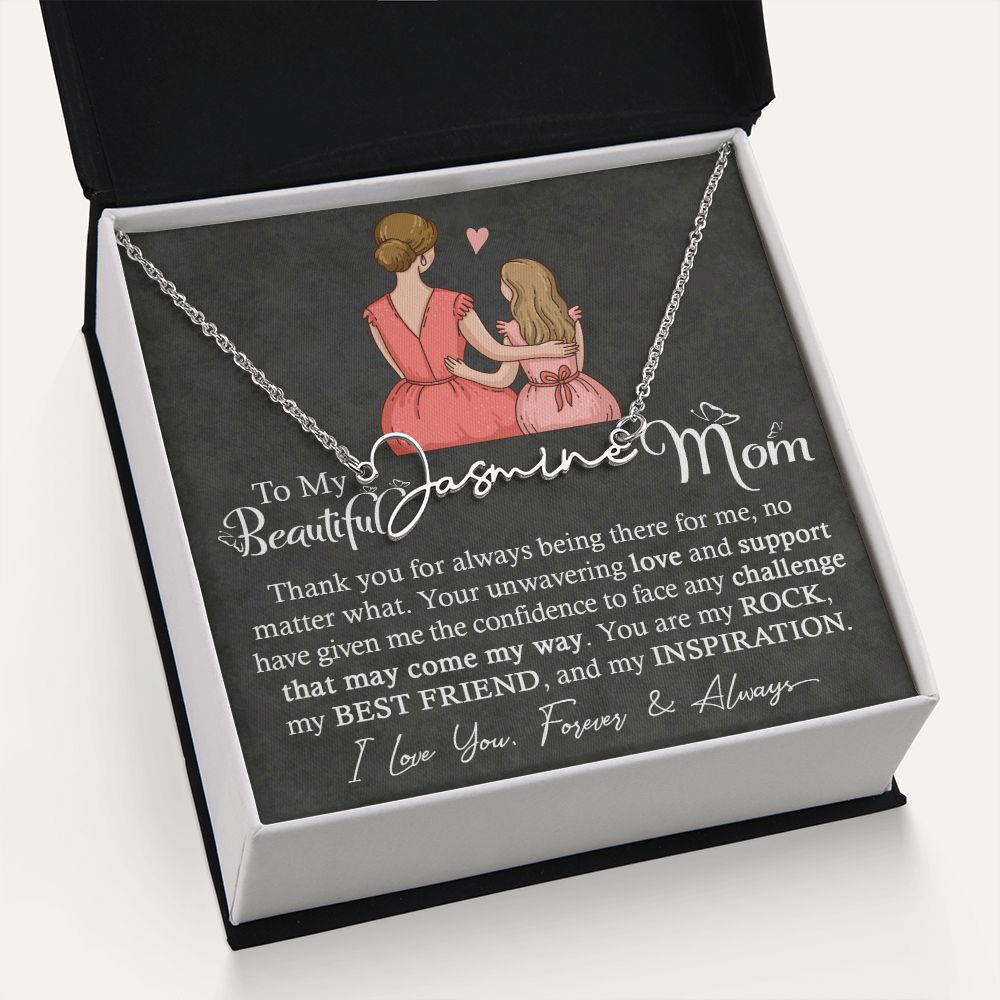 Personalized Signature Style Name Necklace - Mom Necklace From Daughter Mystery Black Message Card Enclosure - ZILORRA