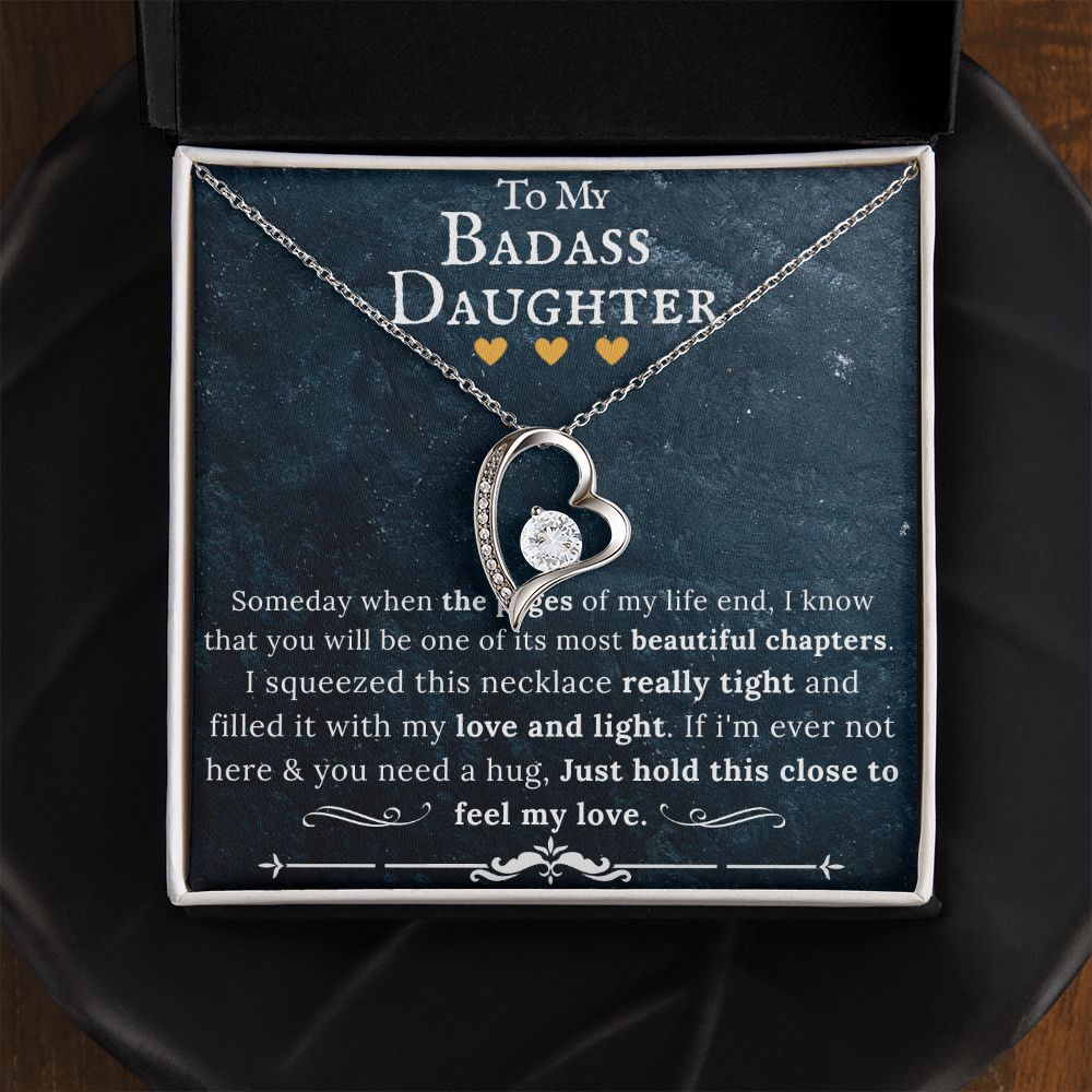 To My Badass Daughter - Forever Love Heart Pendant Necklace DBB - ZILORRA
