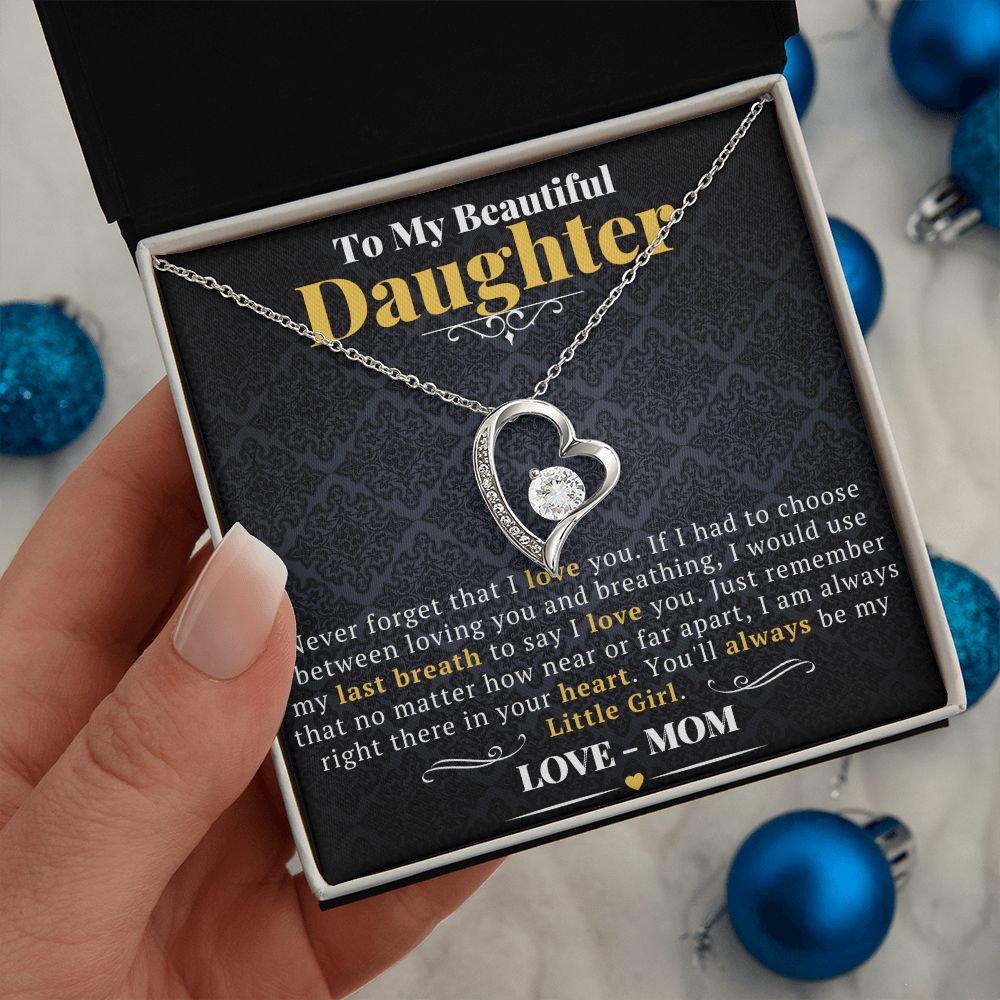 Daughter Gifts From Mom: Forever Love Necklace with Majestic Black Message Card Enclosure - ZILORRA