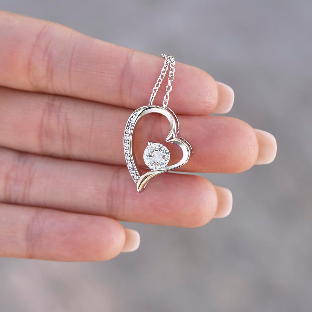 To My Badass Daughter Necklace - Forever Love 14K White Gold CZ Heart Pendant Necklace - ZILORRA