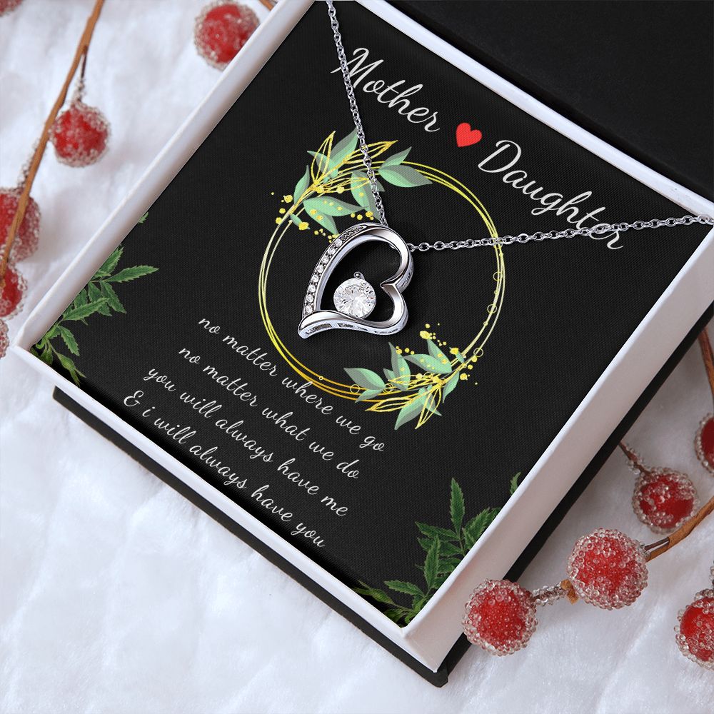 Mother Daughter Necklace: Forever Love Heart Pendant Necklace Majestic Black Enclosure - ZILORRA