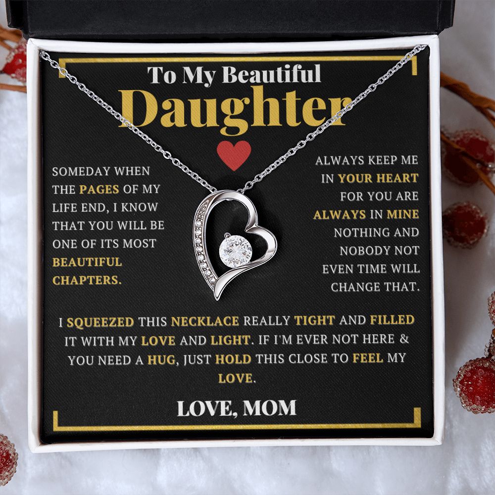 To My Beautiful Daughter From Mom Forever Love Heart Pendant Necklace - ZILORRA