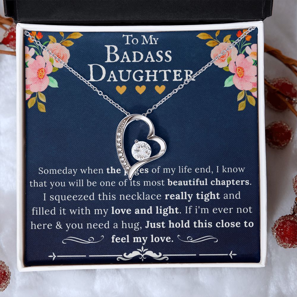 To My Badass Daughter - Forever Love Heart Pendant Necklace BBF-01 - ZILORRA