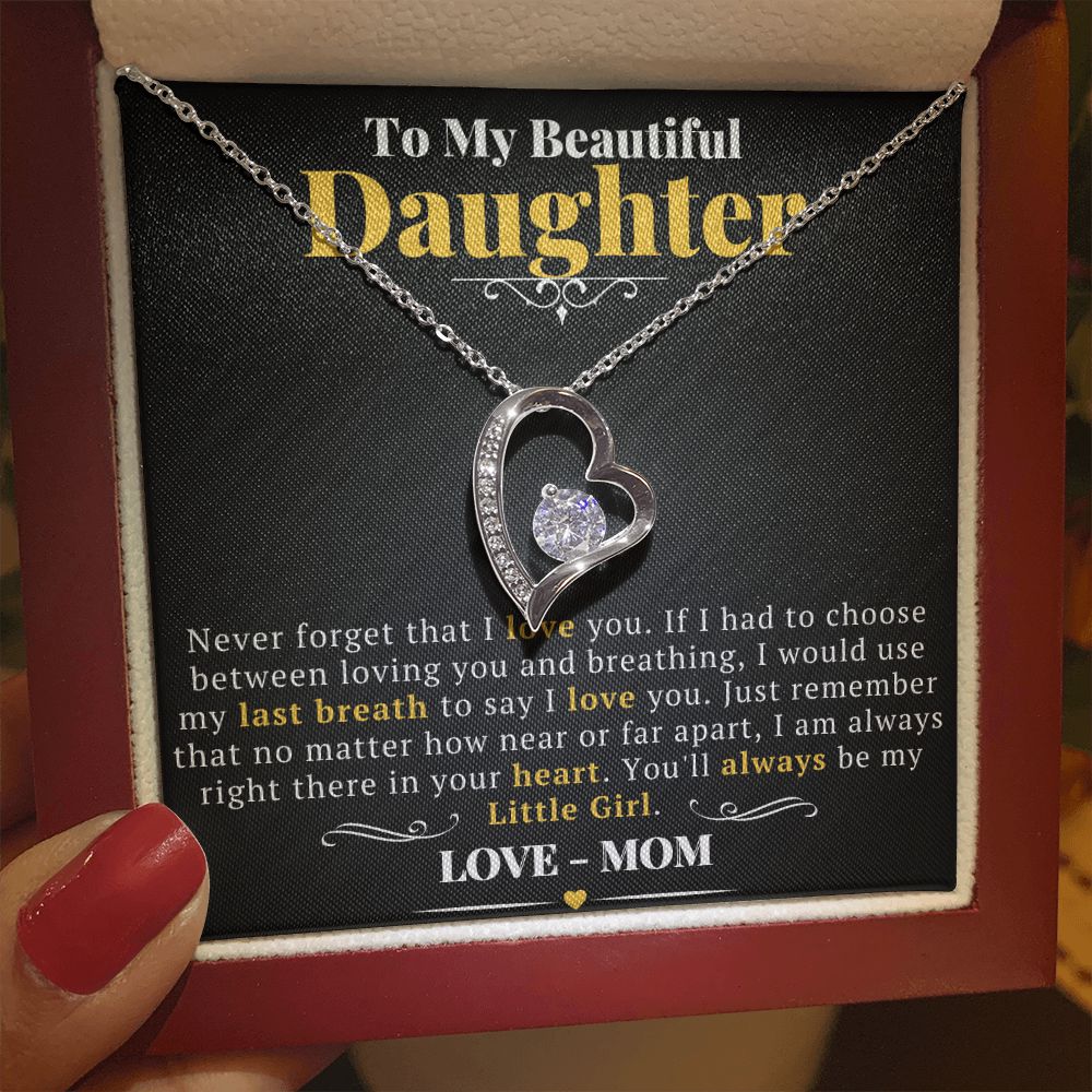 Daughter Gifts From Mom: Forever Love Necklace with Stripe Black Message Card Enclosure - ZILORRA