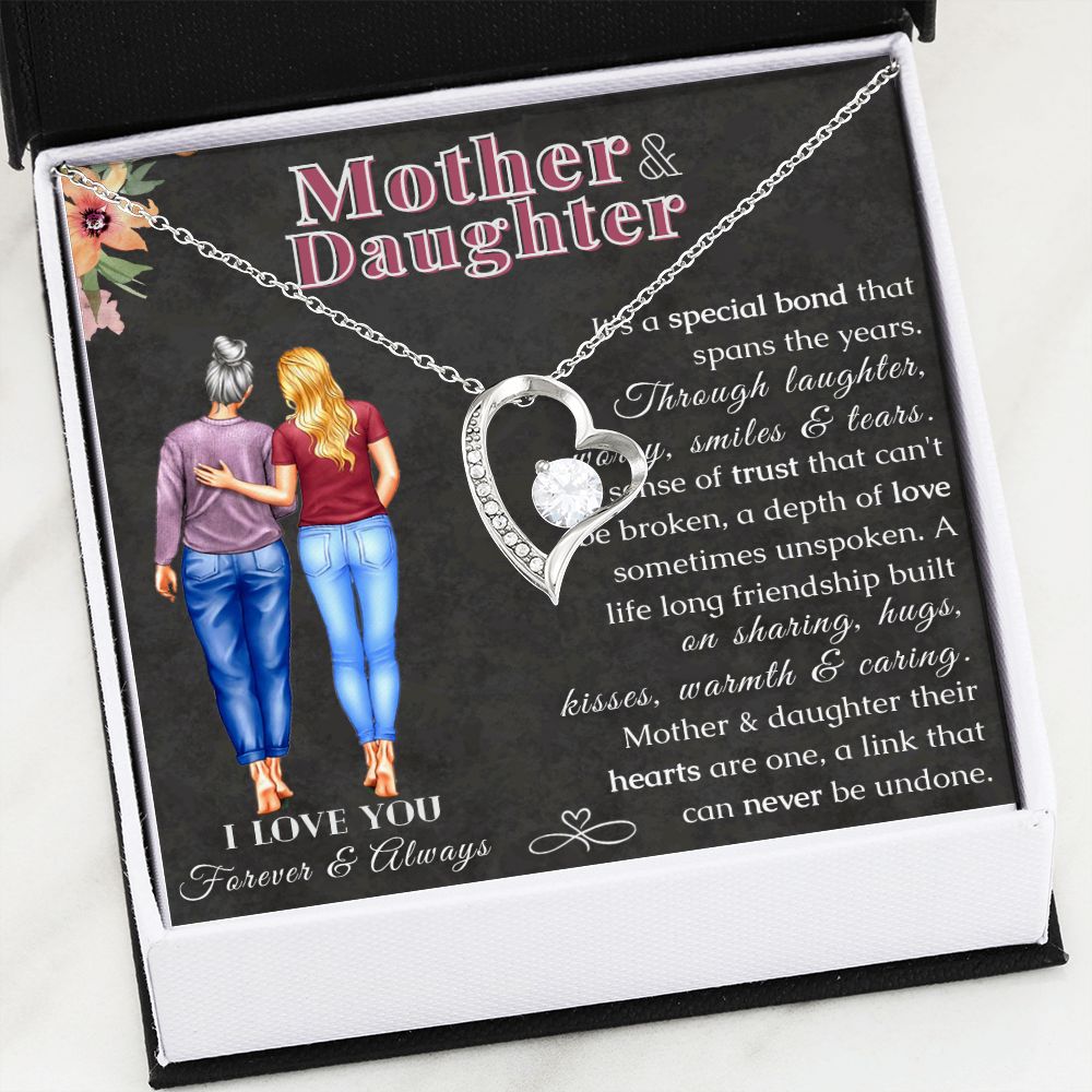 Mother and Daughter Necklace - Forever Love Heart Pendant Necklace 14K White Gold - ZILORRA