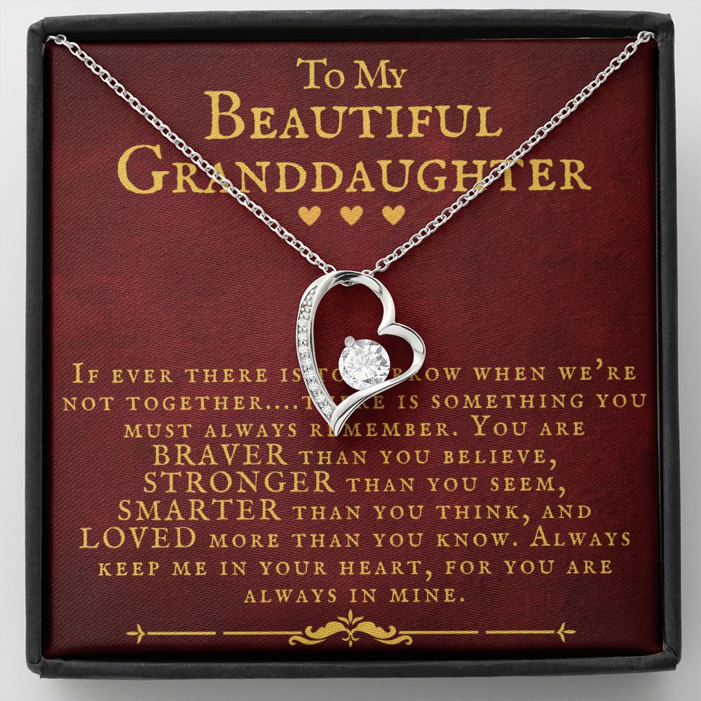 To My Beautiful Granddaughter - You Are Braver Stronger Smarter Loved - Forever Love Necklace - ZILORRA