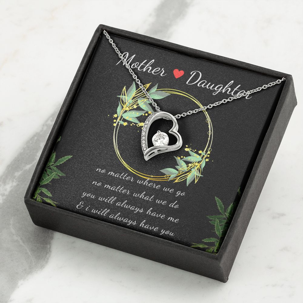 Mother Daughter Necklace: Forever Love Heart Pendant Necklace Majestic Black Enclosure - ZILORRA
